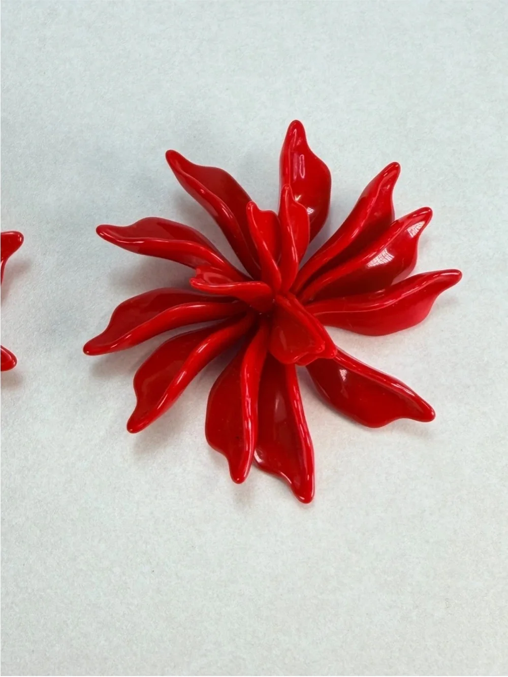 Zara maxi embossed Red Floral Petal Statement Earrings